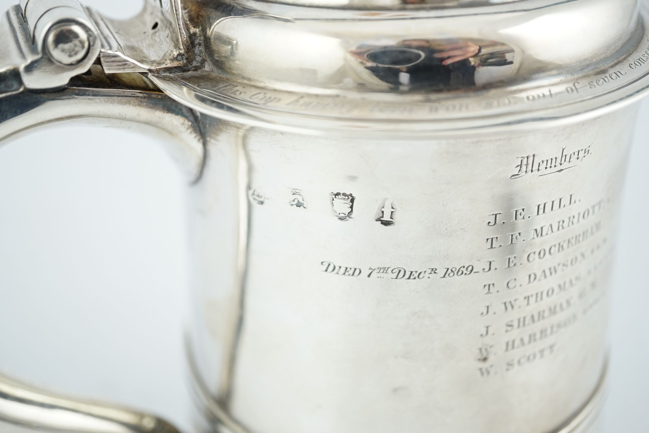 A George II silver tankard with domed cover, by Richard Bayley?